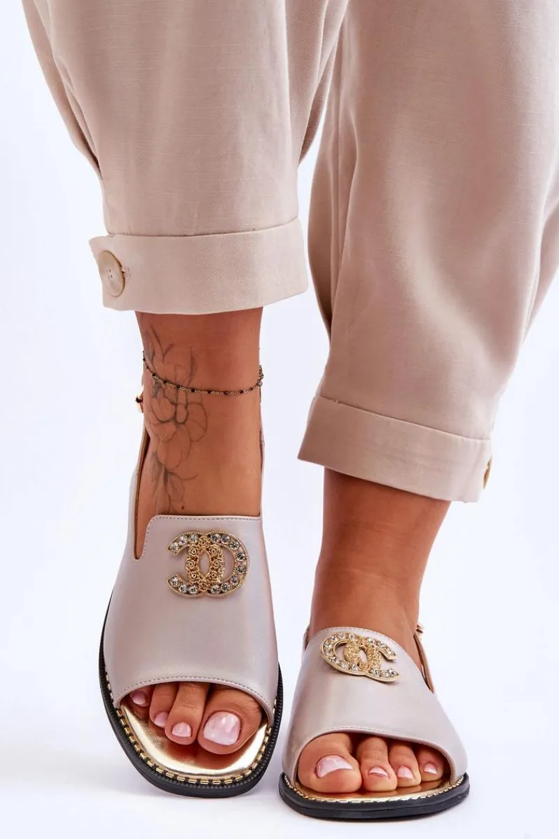 Sandały Płaskie>Damskie buty S.Barski Damskie Sandały Z Ozdobą S.Barski KV-2775-49 Różowo-Złote