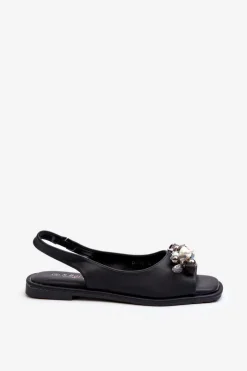 Hot Damskie Sandały Z Ozdobami S.Barski KV27-004 Czarne Damskie Sandały Płaskie