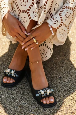 Hot Damskie Sandały Z Ozdobami S.Barski KV27-004 Czarne Damskie Sandały Płaskie