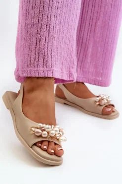 New Damskie buty S.Barski Damskie Sandały Z Ozdobami S.Barski KV27-004 Beżowe Beżowy