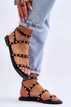 Sandały Płaskie>Boto Damskie Sandały Z Ozdobnymi Ćwiekami Czarne Dorothy