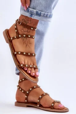 Sandały Płaskie>Boto Damskie Sandały Z Ozdobnymi Ćwiekami Brązowe Dorothy