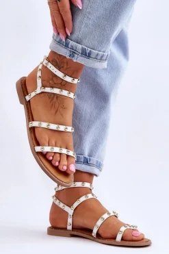 Sandały Płaskie>Boto Damskie Sandały Z Ozdobnymi Ćwiekami Białe Dorothy