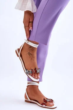 Sandały Płaskie>Boto Damskie Sandały Z Ozdobnymi Motylami Białe Jeane