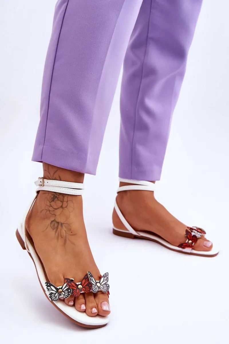 Sandały Płaskie>Boto Damskie Sandały Z Ozdobnymi Motylami Białe Jeane