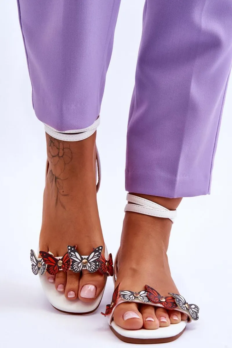 Sandały Płaskie>Boto Damskie Sandały Z Ozdobnymi Motylami Białe Jeane