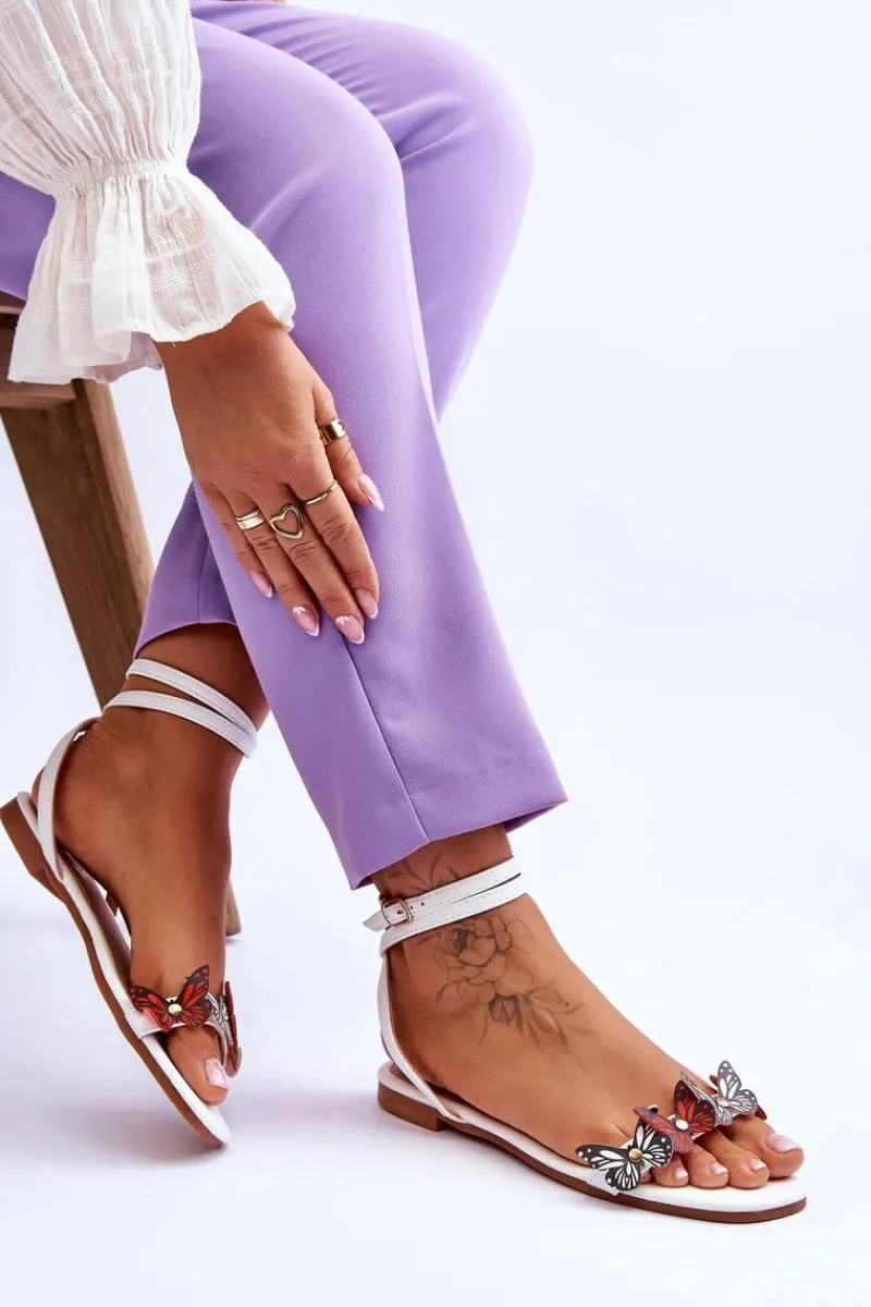 Sandały Płaskie>Boto Damskie Sandały Z Ozdobnymi Motylami Białe Jeane