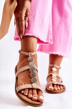 Sandały Płaskie>Boto Damskie Sandały Z Ozdobnym Paskiem Beżowe Seila