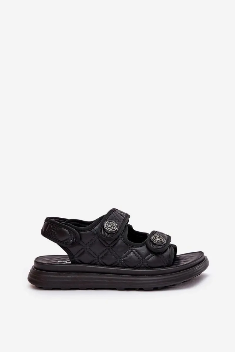 Sandały Płaskie>Boto Damskie Sandały Z Ozdobnymi Detalami Na Rzepy Czarne Zoliner Czarny