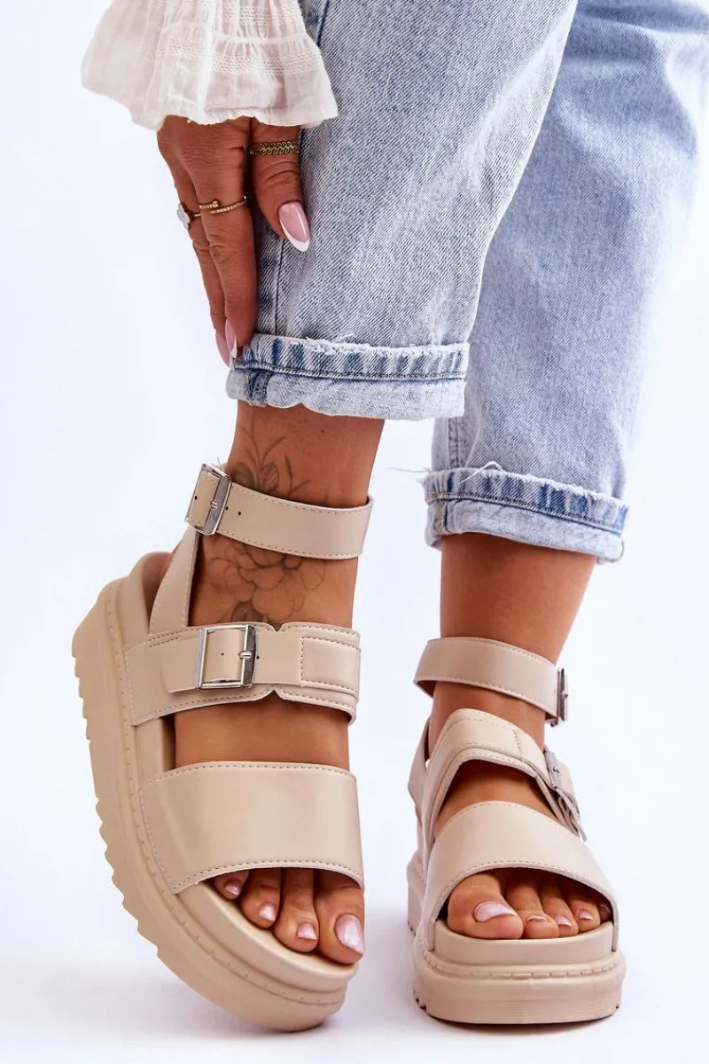 Sandały Płaskie>Boto Damskie Sandały Z Paskiem Beżowe Hever