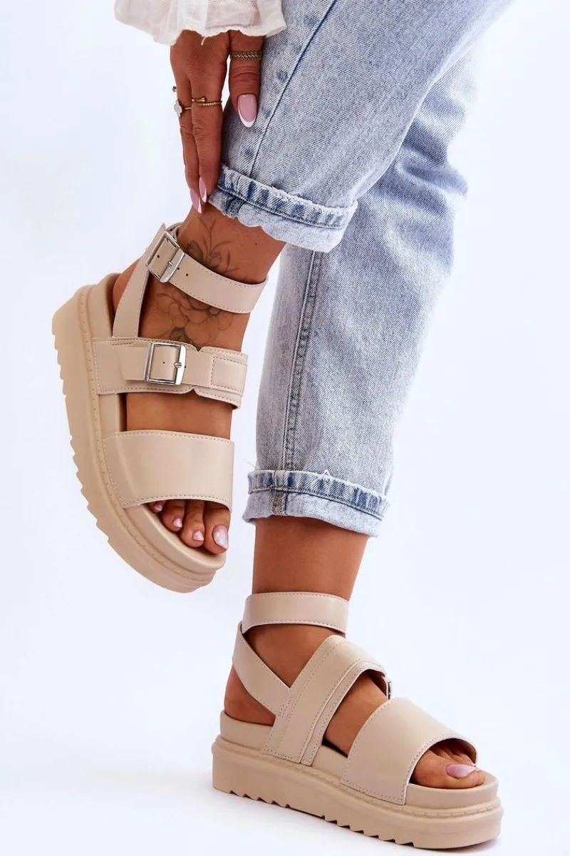 Sandały Płaskie>Boto Damskie Sandały Z Paskiem Beżowe Hever
