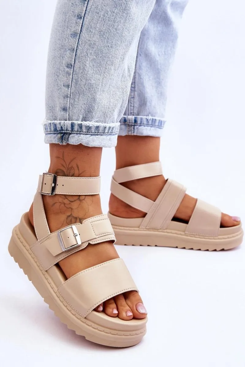 Sandały Płaskie>Boto Damskie Sandały Z Paskiem Beżowe Hever