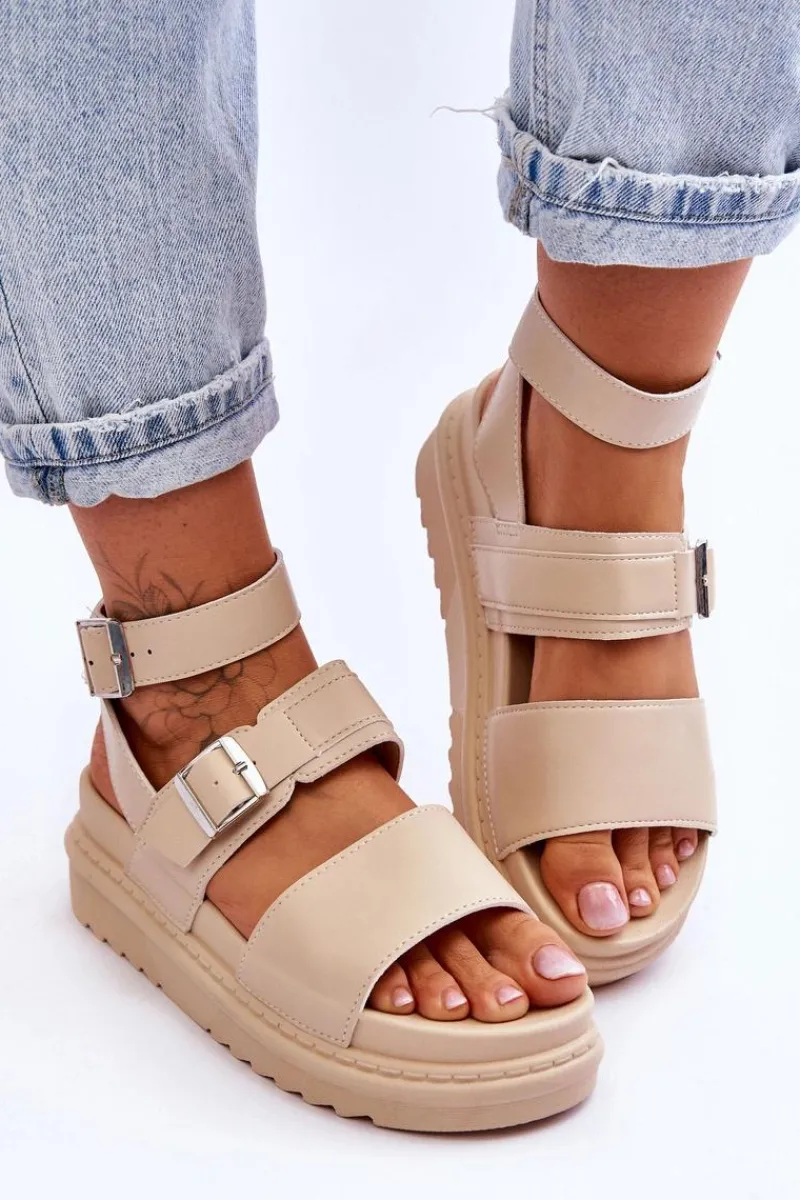 Sandały Płaskie>Boto Damskie Sandały Z Paskiem Beżowe Hever