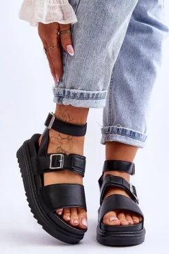 Sandały Płaskie>Boto Damskie Sandały Z Paskiem Czarne Hever