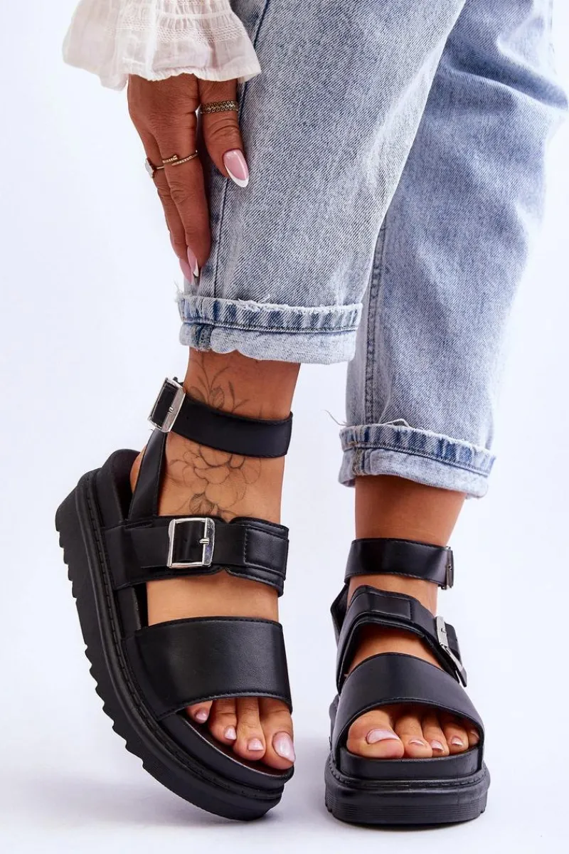 Sandały Płaskie>Boto Damskie Sandały Z Paskiem Czarne Hever