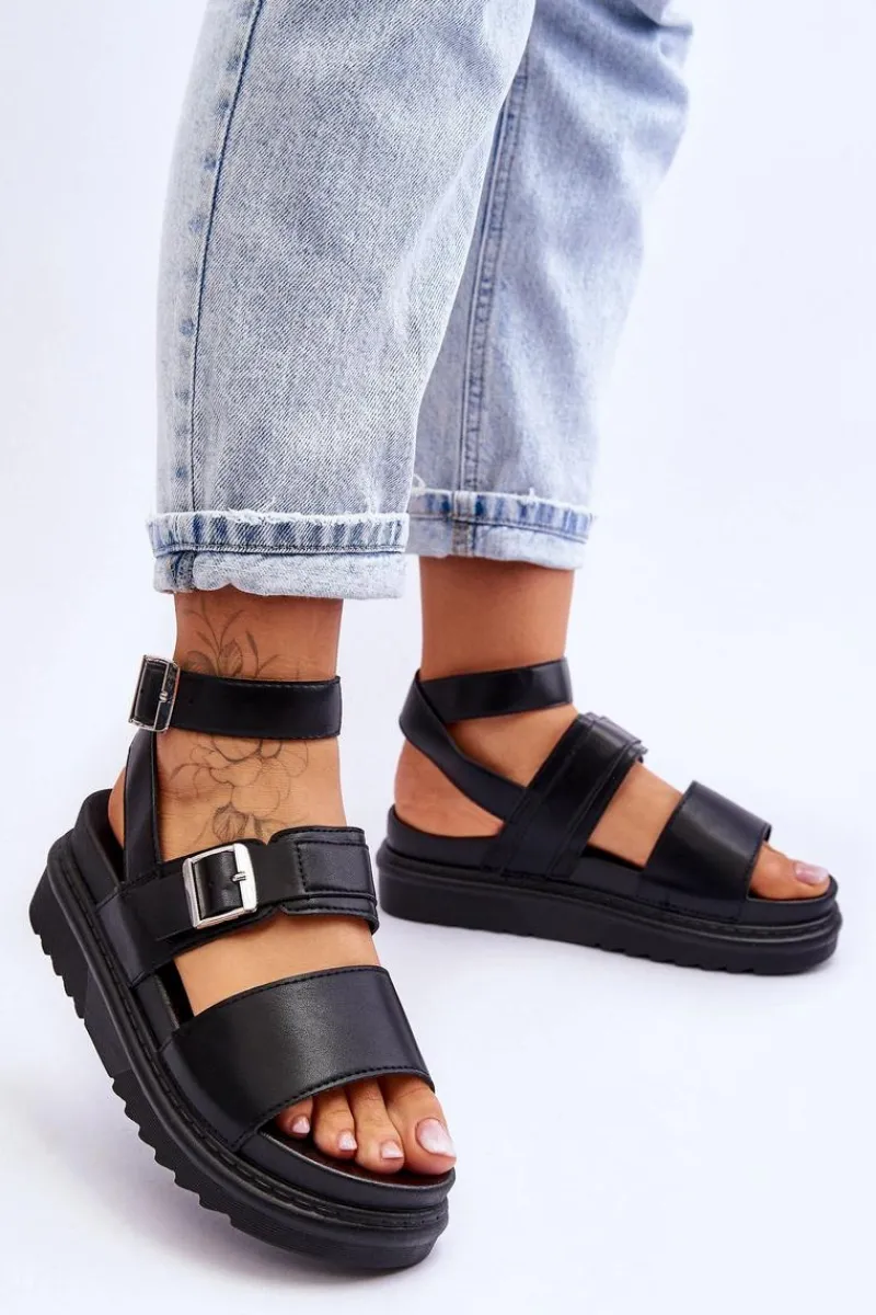 Sandały Płaskie>Boto Damskie Sandały Z Paskiem Czarne Hever