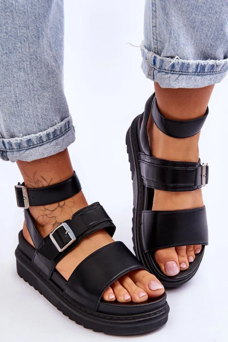 Sandały Płaskie>Boto Damskie Sandały Z Paskiem Czarne Hever