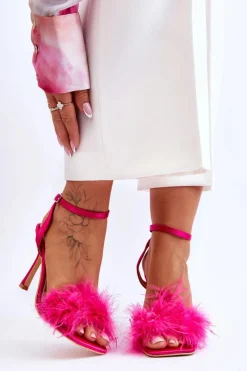 Sandały Na Obcasie>Boto Damskie Sandały Z Piórkami Fuksja Tiffany