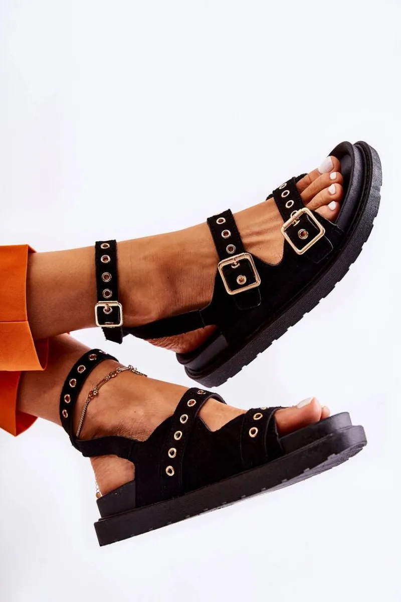 Online Damskie Sandały Zamszowe Z Paskami Czarne Parys Damskie Sandały Gumowe|Sandały Płaskie