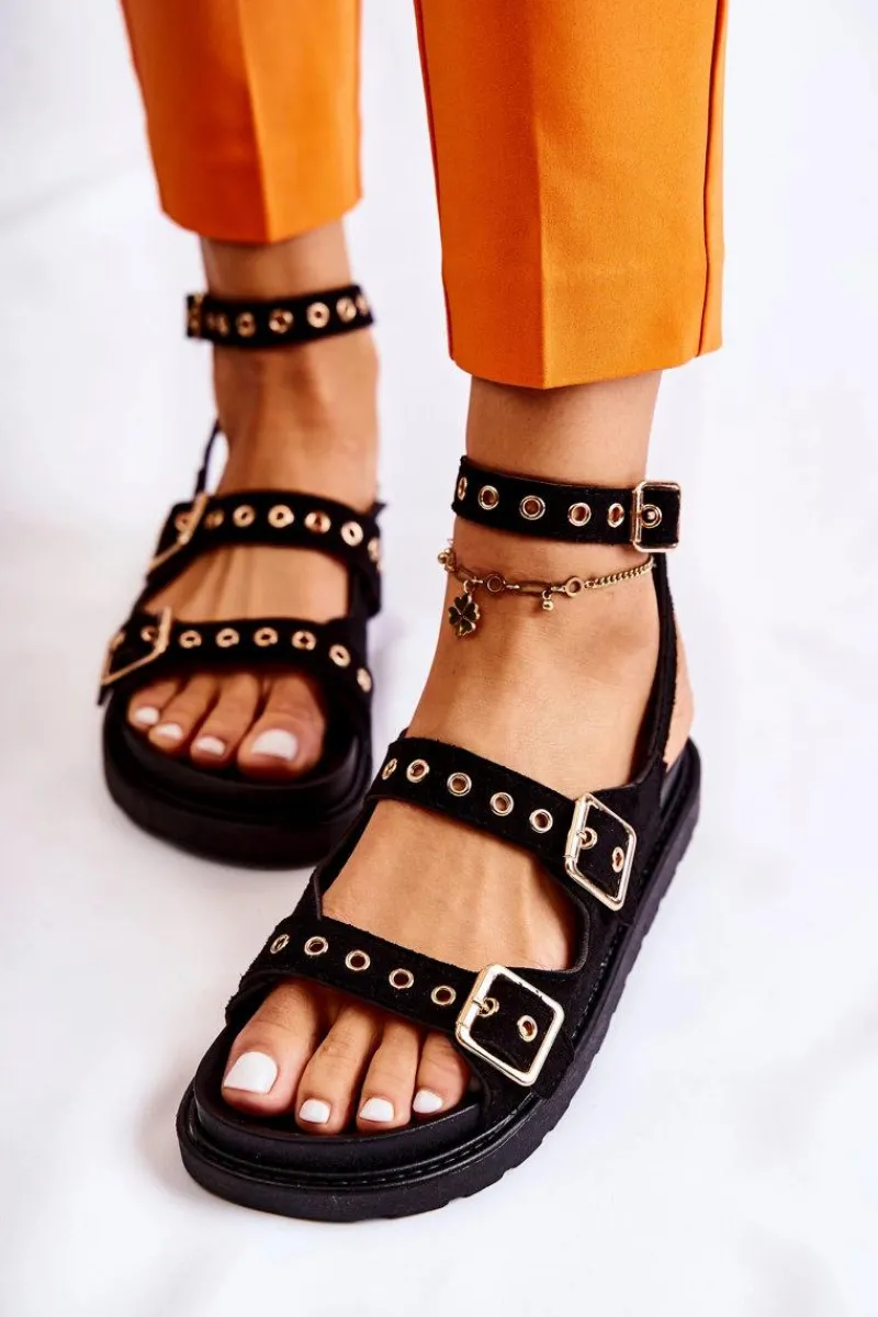 Online Damskie Sandały Zamszowe Z Paskami Czarne Parys Damskie Sandały Gumowe|Sandały Płaskie