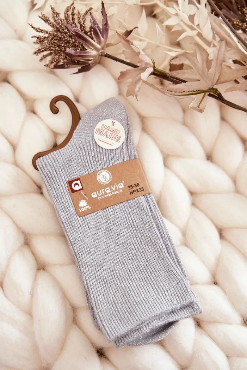 Sale Damskie Skarpetki Antybakteryjne Z Błyszczącą Nicią Szare Skarpetki|Skarpetki