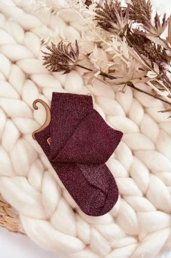 Skarpetki|Skarpetki></noscript>Aura.via Damskie Skarpetki Antybakteryjne Z Błyszczącą Nicią Bordowe