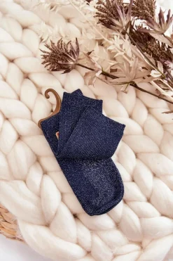 Sale Damskie Skarpetki Antybakteryjne Z Błyszczącą Nicią Granatowe Skarpetki|Skarpetki