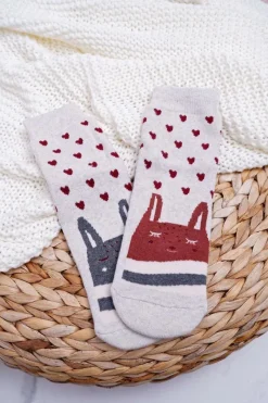 Skarpetki|Skarpetki>Aura.via Damskie Skarpetki Antypoślizgowe Ciepłe Szare ze Słodkimi Kotami