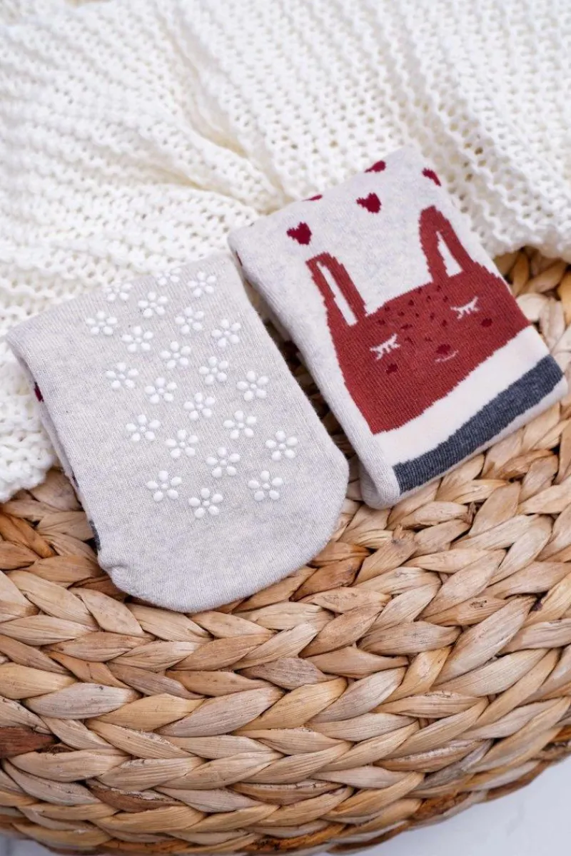 Skarpetki|Skarpetki>Aura.via Damskie Skarpetki Antypoślizgowe Ciepłe Szare ze Słodkimi Kotami