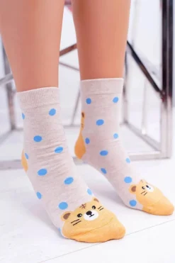 Discount Aura.via Damskie Skarpetki Beżowe z Tygryskiem