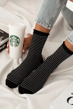 Skarpetki|Skarpetki>Milena Damskie Skarpetki Bezuciskowe W Cienkie Paseczki Czarne