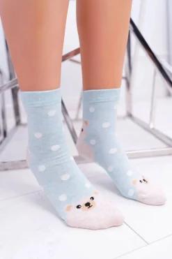 Skarpetki|Skarpetki>Aura.via Damskie Skarpetki Błękitne Z Misiem