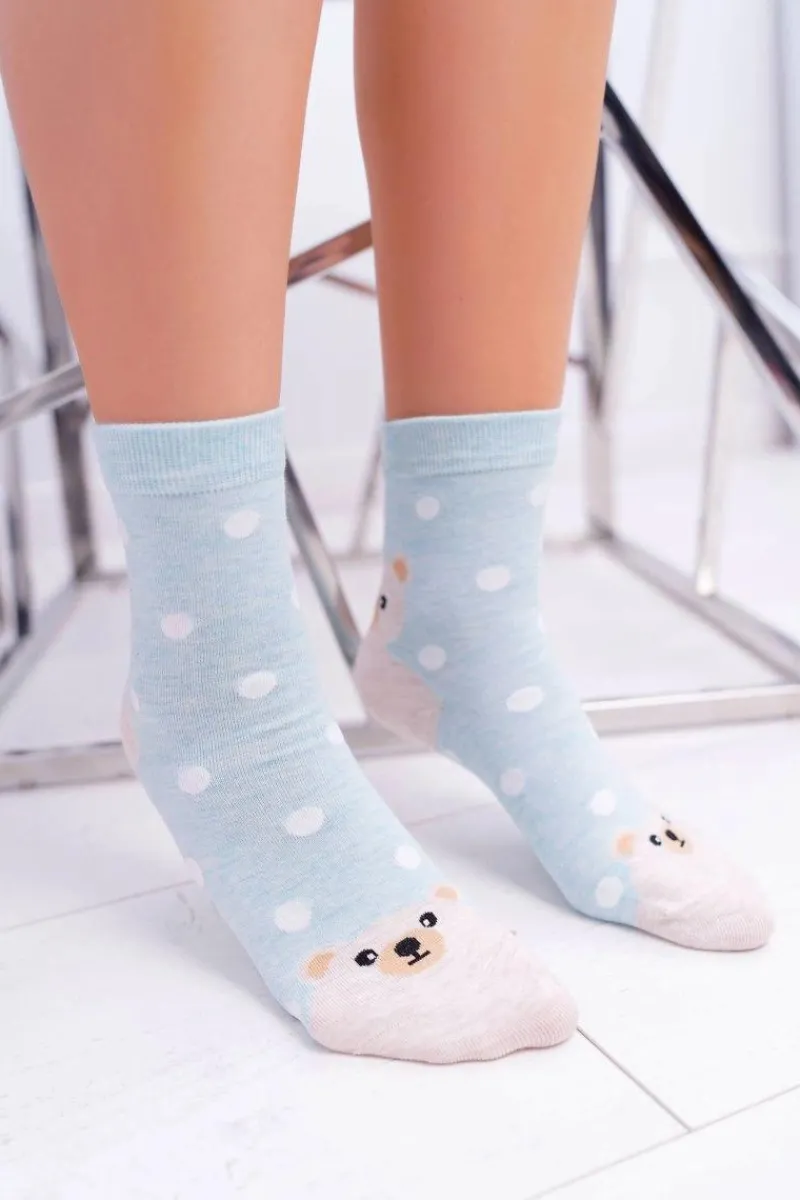 Skarpetki|Skarpetki>Aura.via Damskie Skarpetki Błękitne Z Misiem