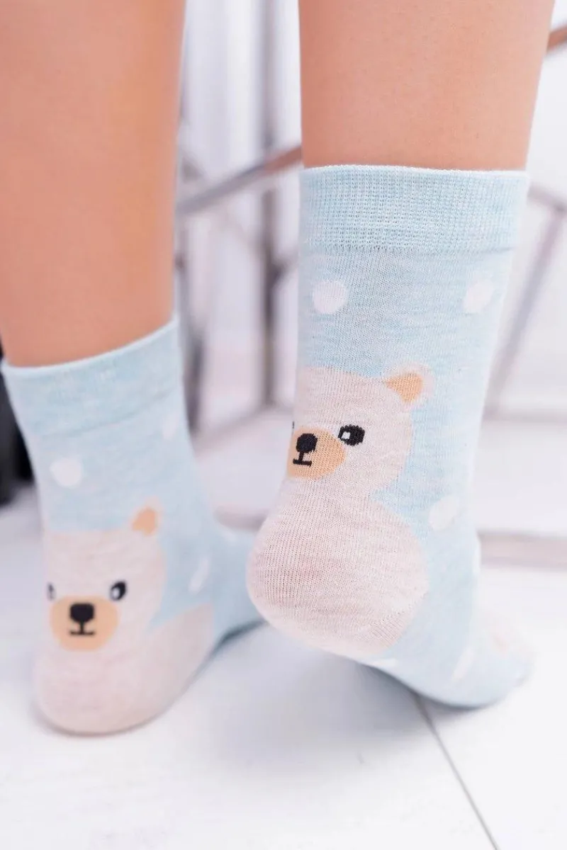 Skarpetki|Skarpetki>Aura.via Damskie Skarpetki Błękitne Z Misiem