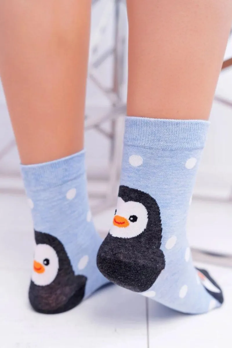 Damskie Skarpetki Błękitne Z Pingwinem Skarpetki|Skarpetki