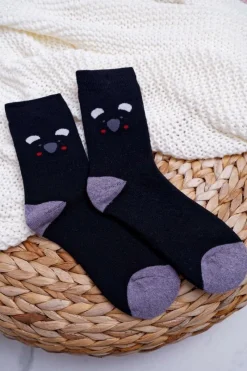 Skarpetki|Skarpetki>Aura.via Damskie Skarpetki Ciepłe Czarne z Pandą