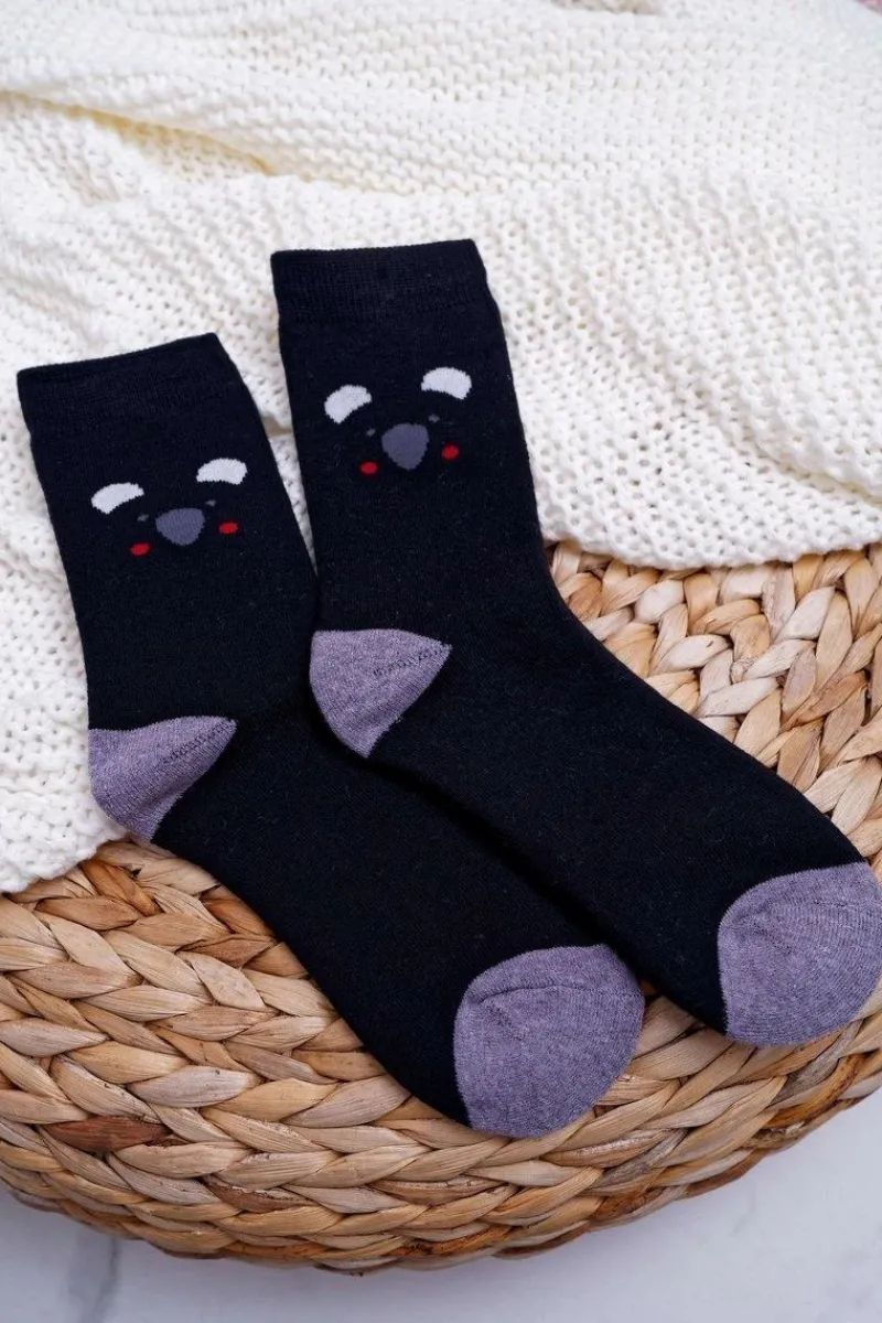 Skarpetki|Skarpetki>Aura.via Damskie Skarpetki Ciepłe Czarne z Pandą