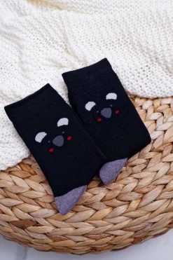 Skarpetki|Skarpetki>Aura.via Damskie Skarpetki Ciepłe Czarne z Pandą
