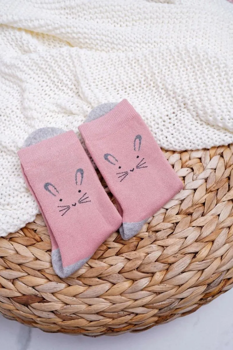 Discount Aura.via Damskie Skarpetki Ciepłe Różowe z Królikiem