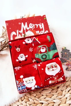 Sale Damskie Skarpetki Świąteczne Zestaw 4 Pary + Zawieszka Skarpetki|Skarpetki