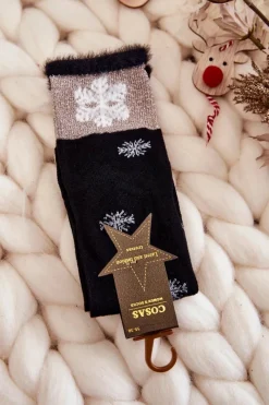 Online Damskie Skarpetki Długie Ze Śnieżkami Czarne Skarpetki|Skarpetki