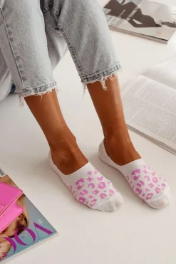 Skarpetki|Skarpetki>Milena Damskie Skarpetki Microstopki Bawełniane Panterka Biało-Różowe