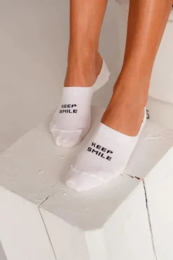 Online Damskie Skarpetki Microstopki Bawełniane KEEP SMILE Biało-Czarne Skarpetki|Skarpetki