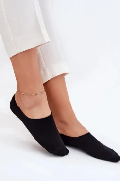New Milena Damskie Skarpetki Microstopki Bawełniane Gładkie Czarne Czarny