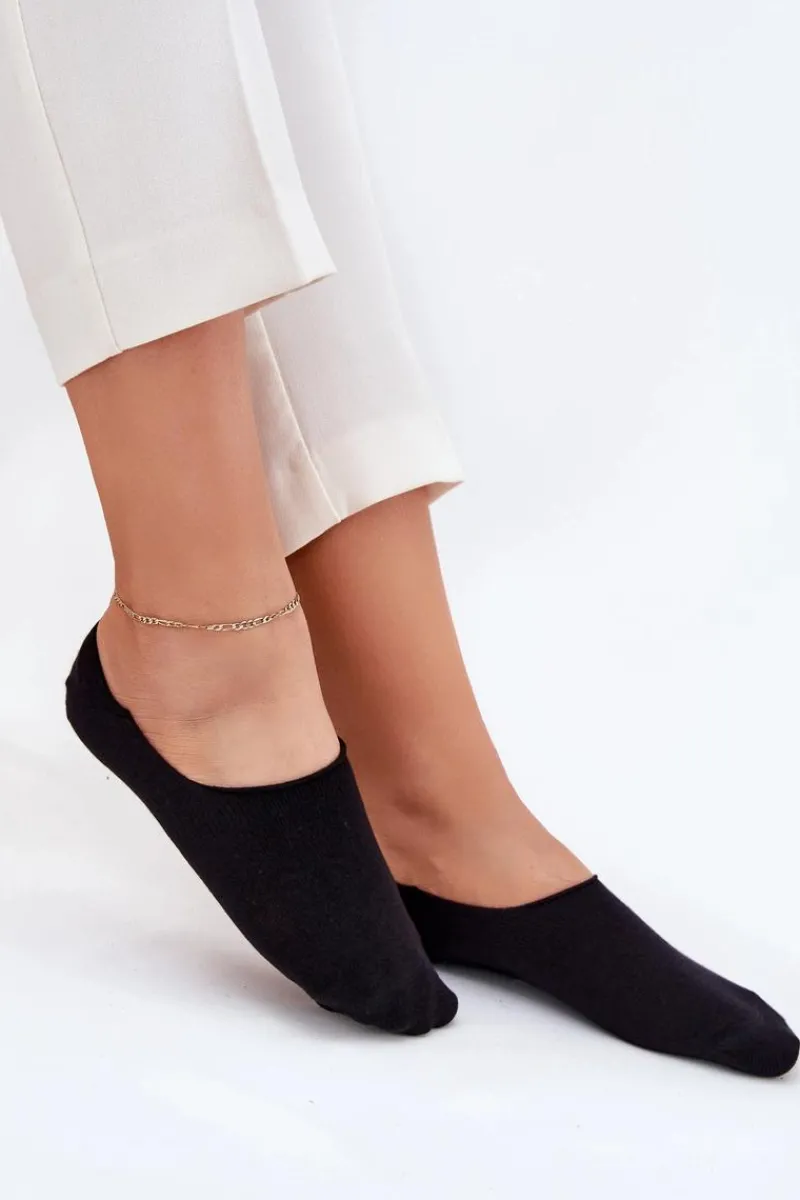 New Milena Damskie Skarpetki Microstopki Bawełniane Gładkie Czarne Czarny