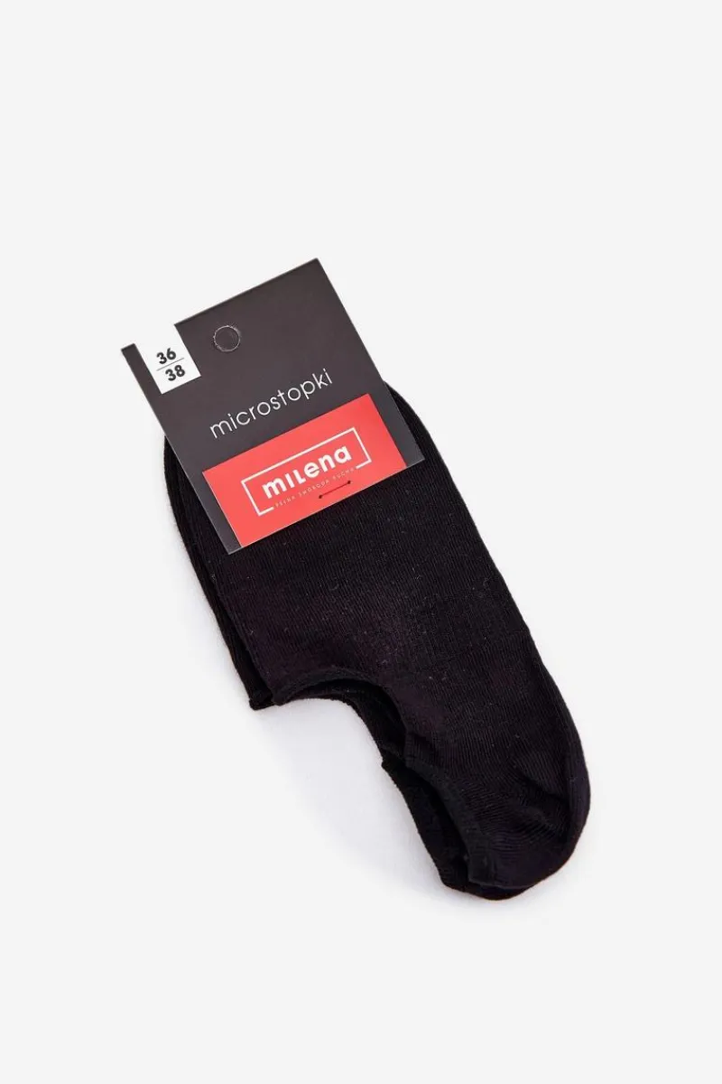 New Milena Damskie Skarpetki Microstopki Bawełniane Gładkie Czarne Czarny