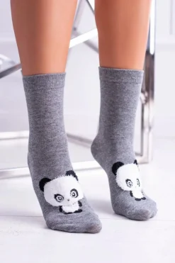 Damskie Skarpetki Szare z Pandą Skarpetki|Skarpetki