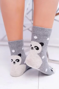 Skarpetki|Skarpetki>Aura.via Damskie Skarpetki Szare Z Pandą