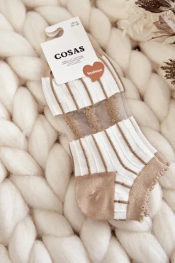Online COSAS Damskie Skarpetki W Cienkie Paski Beżowe