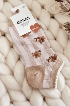 Hot COSAS Damskie Skarpetki W Kwiaty Beżowe